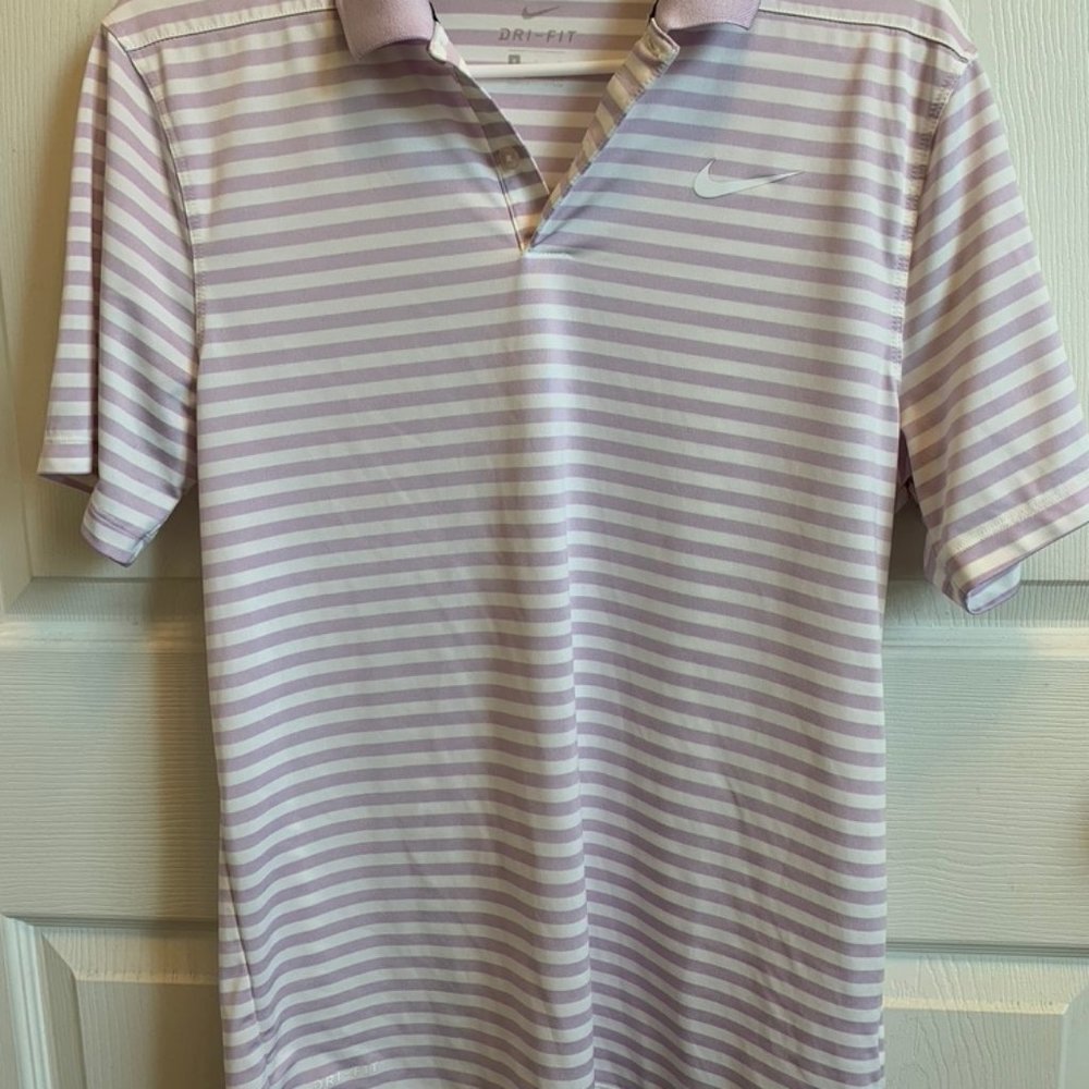 Nike Dri Fit Lavender + White Stripe Golf Polo  Size Small
